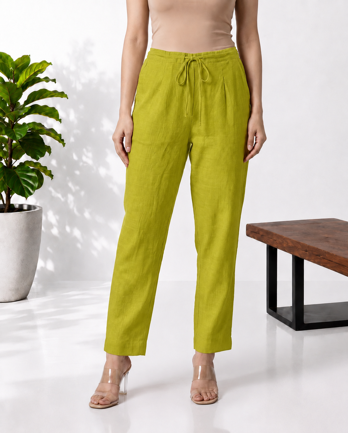 Lime Green Pink Mul Chanderi Suitset