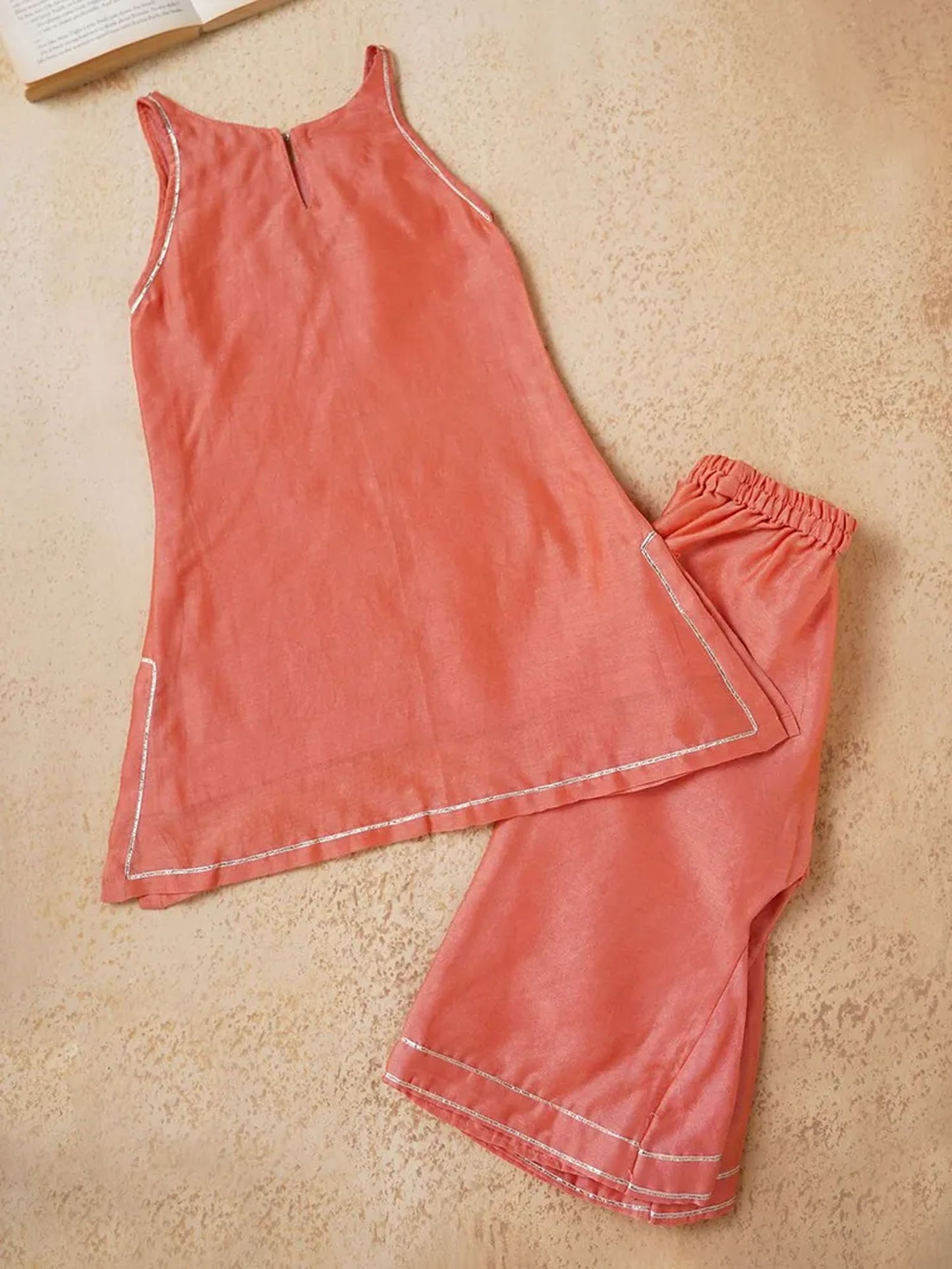 Orange Embroidered Chanderi Suit- Set of 3