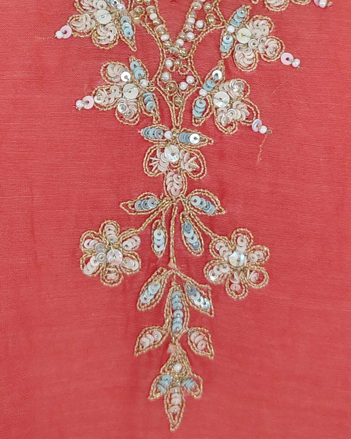 Peach Cyan Mul Chanderi Suitset