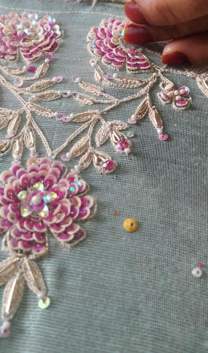 Cyan Pink Chanderi suitset