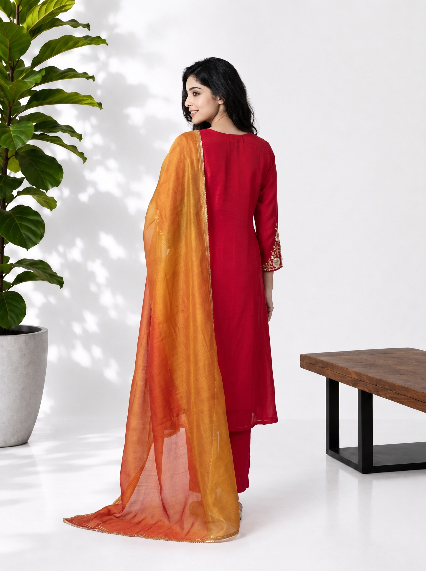 Red Mustard Mul Chanderi Suitset