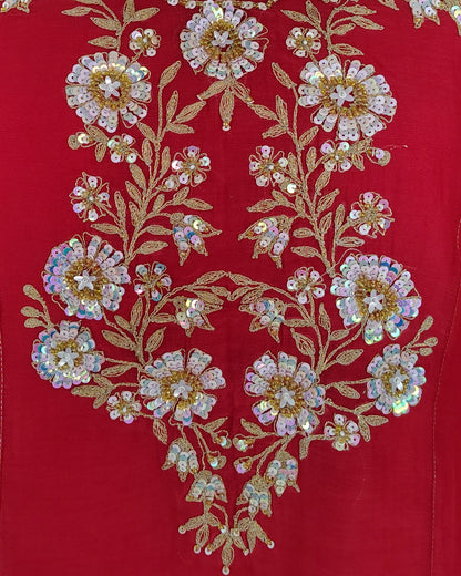 Red Mustard Mul Chanderi Suitset