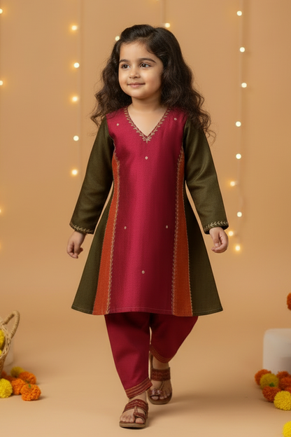 Pink Anarkali Cut Kurta with Afgani Pants