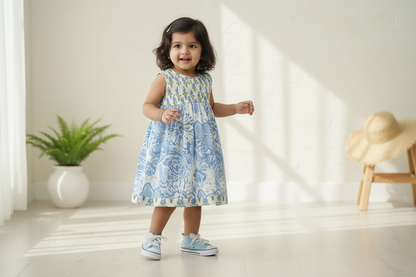 Blue Hand Block Printed Cotton Dress