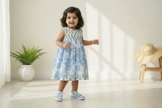 Blue Hand Block Printed Cotton Dress