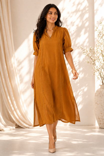 Mustard Mul Chanderi Dress