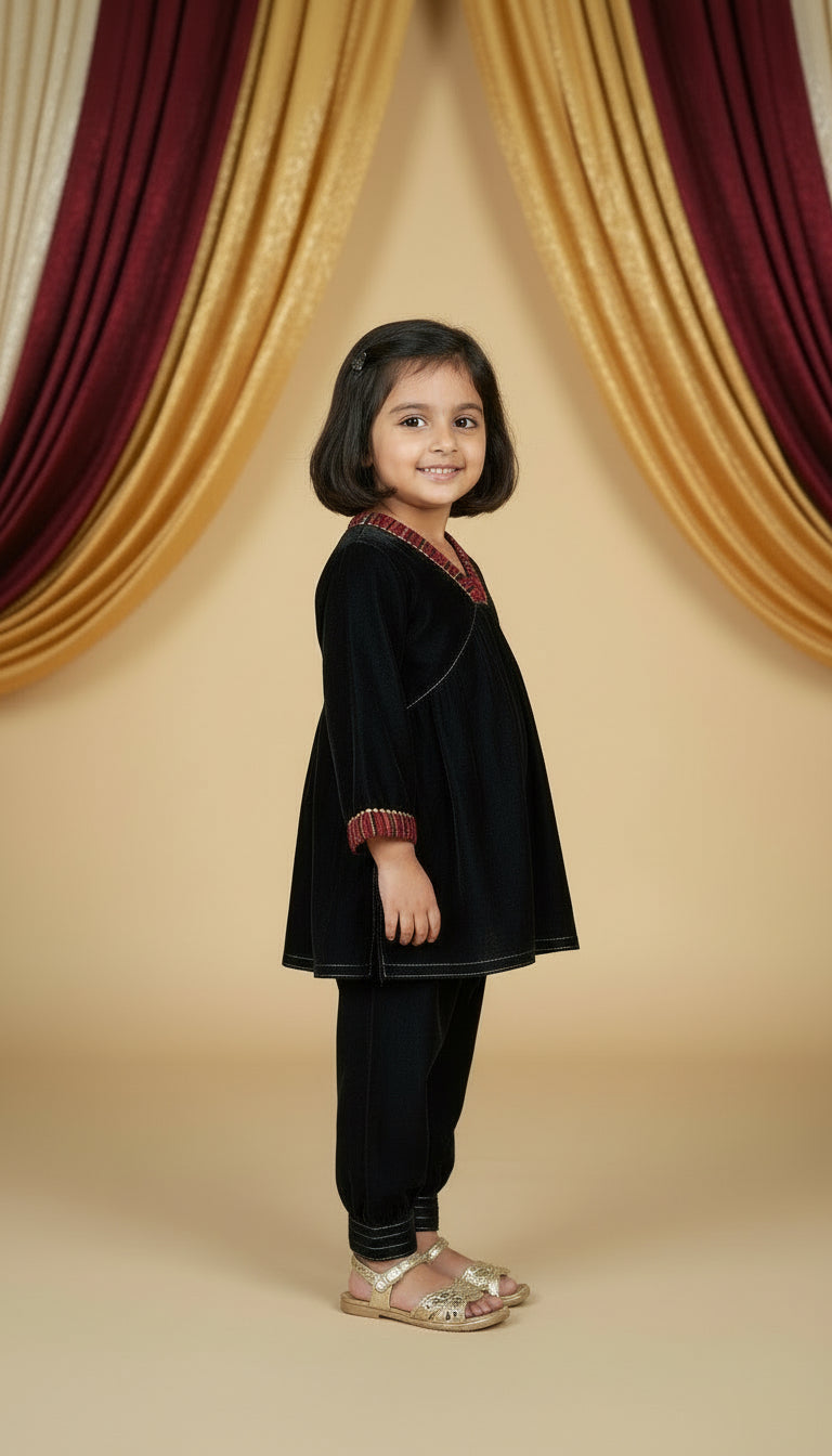 Kids velvet black kurta pant