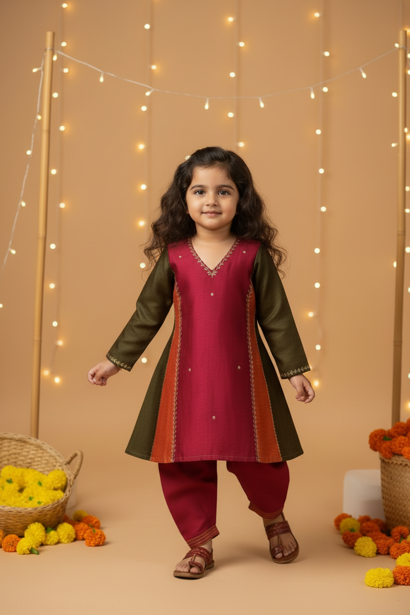 Pink Anarkali Cut Kurta with Afgani Pants