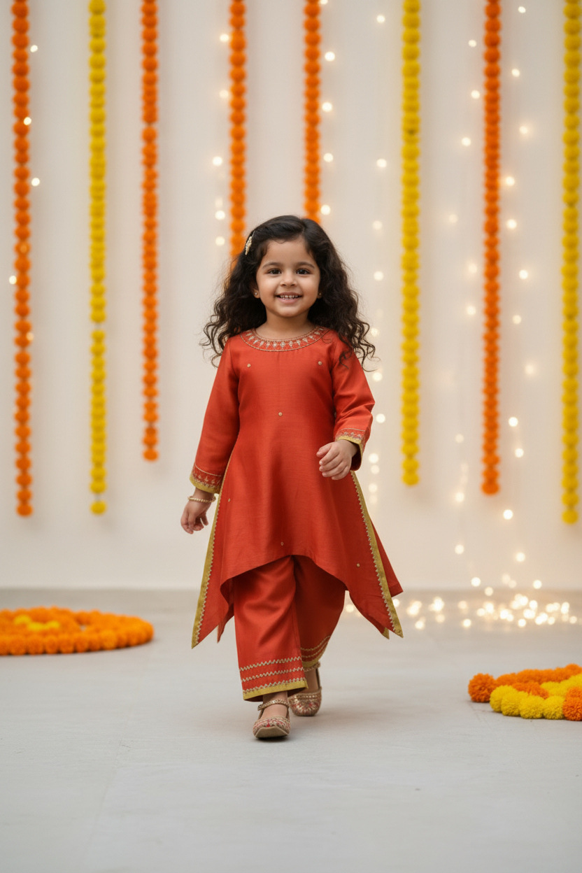 Orange Chanderi Kurta with Plazzo Pants