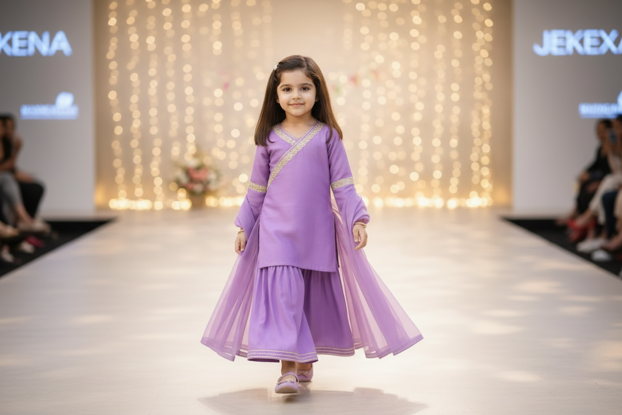 Lilac Lace Work Chanderi Sharara Suit- Set of 3