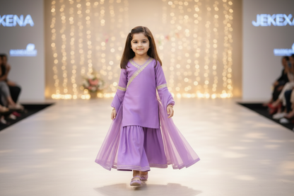 Lilac Lace Work Chanderi Sharara Suit- Set of 3