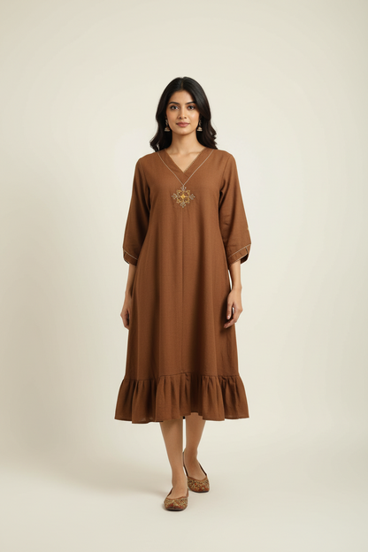 Cotton Slub Hand Embroidered Dress