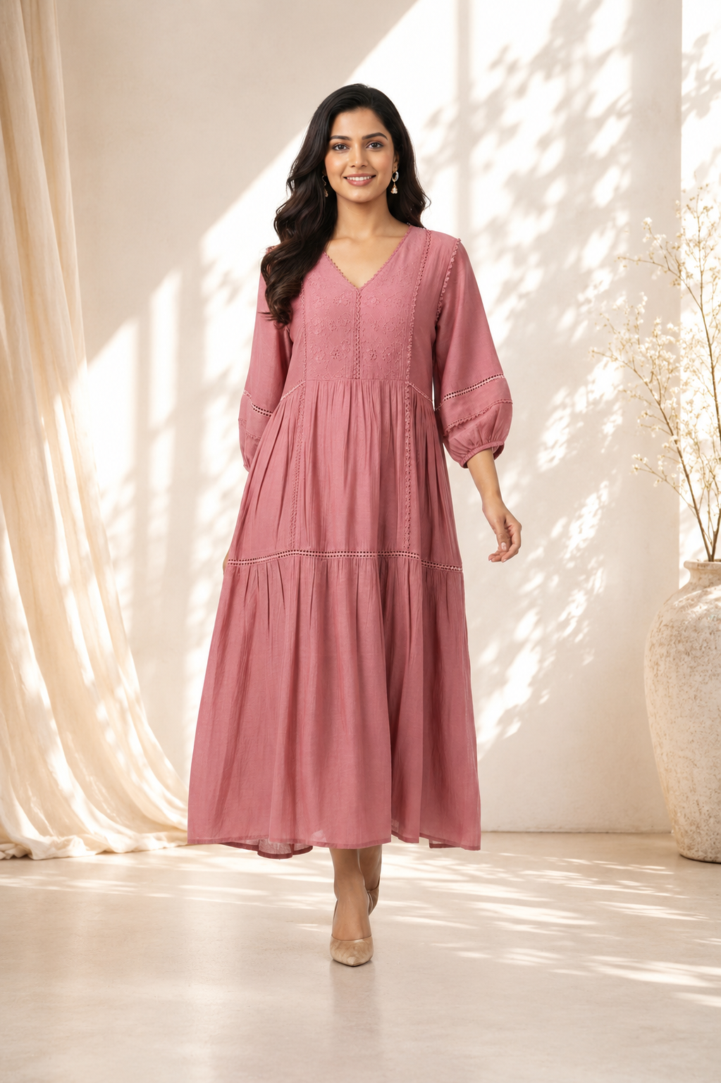 Pink Mul Chanderi Dress