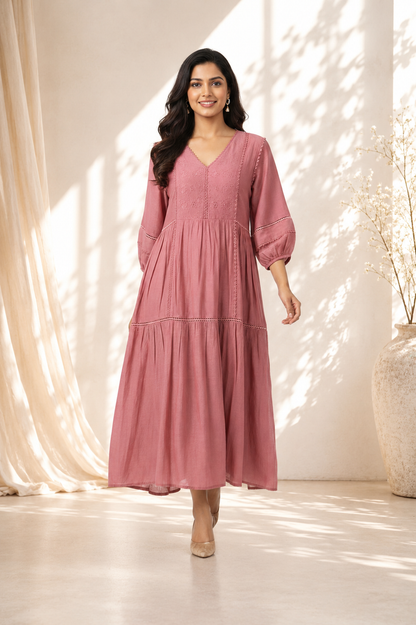 Pink Mul Chanderi Dress