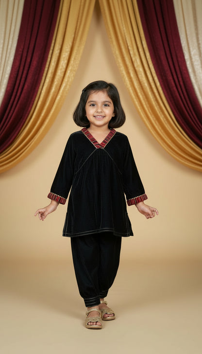 Kids velvet black kurta pant