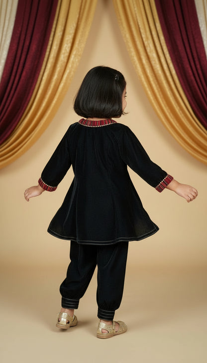 Kids velvet black kurta pant