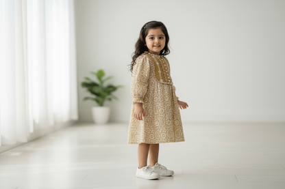 Mustard Yellow Hand Block Printed Cotton Dress