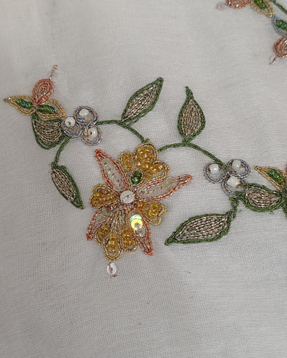 White Orange Mul Chanderi Suitset