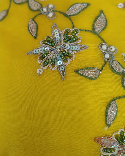 Yellow Green Mul Chanderi Suitset